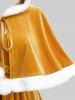 Plus Size Christmas Gingerbread Ruched Wave Line Trim Cami Dress With Fleece Trim Hooded Cape Cloak -  