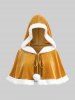 Plus Size Christmas Gingerbread Ruched Wave Line Trim Cami Dress With Fleece Trim Hooded Cape Cloak -  