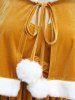 Plus Size Christmas Gingerbread Ruched Wave Line Trim Cami Dress With Fleece Trim Hooded Cape Cloak -  