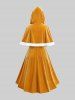 Plus Size Christmas Gingerbread Ruched Wave Line Trim Cami Dress With Fleece Trim Hooded Cape Cloak -  