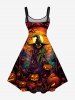Plus Size Halloween Pumpkin Lantern Moon Tree Print Tank Dress -  