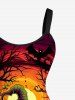Plus Size Halloween Pumpkin Lantern Moon Tree Print Tank Dress -  