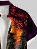 Plus Size Halloween Pumpkin Lantern Moon Tree Print Buttons Pocket Shirt For Men -  