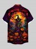 Plus Size Halloween Pumpkin Lantern Moon Tree Print Buttons Pocket Shirt For Men -  