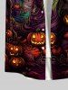 Plus Size Halloween Pumpkin Lantern Moon Tree Print Buttons Pocket Shirt For Men -  
