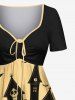 Plus Size Pumpkin Skull Castle Bat Tree Moon Print Halloween Cinched A Line Dress -  