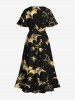 Plus Size Bat Branch Galaxy Print Halloween Split Pocket A Line Midi Dress -  