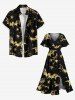 Plus Size Bat Branch Galaxy Print Halloween Split Pocket A Line Midi Dress -  