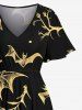 Plus Size Bat Branch Galaxy Print Halloween Split Pocket A Line Midi Dress -  