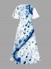 Plus Size Ombre Music Symbol Print Hawaii Split Pocket A Line Midi Dress -  