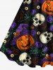 Robe trapèze grande taille à imprimé tête de mort, citrouille, fleur, feuille, branche, Halloween - Noir 6X