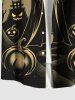 Plus Size Pumpkin Skull Castle Bat Tree Moon Print Halloween Button Pocket Shirt For Men -  