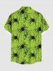 Plus Size Spider Web Insect Print Halloween Button Pocket Shirt For Men -  