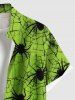 Plus Size Spider Web Insect Print Halloween Button Pocket Shirt For Men -  