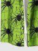 Plus Size Spider Web Insect Print Halloween Button Pocket Shirt For Men -  