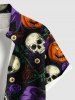 Chemise grande taille à imprimé tête de mort, citrouille, fleur, feuille, branche, Halloween, boutonnée, poche, pour homme - Noir XL