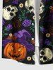 Chemise grande taille à imprimé tête de mort, citrouille, fleur, feuille, branche, Halloween, boutonnée, poche, pour homme - Noir 5XL