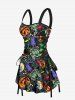 Pumpkin Wizard Eye Print Halloween Lace Up A Line Tank Dress -  