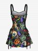 Pumpkin Wizard Eye Print Halloween Lace Up A Line Tank Dress -  