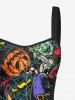 Pumpkin Wizard Eye Print Halloween Lace Up A Line Tank Dress -  