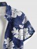 Plus Size Tropical Leaf Hibiscus Flower Print Hawaii Button Pocket Shirt For Men -  