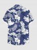 Plus Size Tropical Leaf Hibiscus Flower Print Hawaii Button Pocket Shirt For Men -  