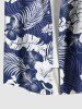 Plus Size Tropical Leaf Hibiscus Flower Print Hawaii Button Pocket Shirt For Men -  