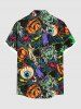 Chemise d'Halloween grande taille à imprimé citrouille et yeux de sorcier pour homme - Noir XL