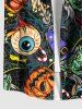Chemise d'Halloween grande taille à imprimé citrouille et yeux de sorcier pour homme - Noir XL