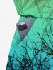 Plus Size Tree Branch Ombre Print Hawaii Drawstring Pocket Romper -  