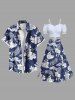 Plus Size Tropical Leaf Hibiscus Flower Print Hawaii Split A Line Skirt -  