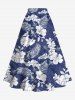 Plus Size Tropical Leaf Hibiscus Flower Print Hawaii Split A Line Skirt -  