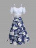 Plus Size Tropical Leaf Hibiscus Flower Print Hawaii Split A Line Skirt -  