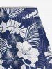 Jupe trapèze fendue hawaïenne grande taille à imprimé feuilles tropicales et fleurs d'hibiscus - Bleu Marine 1X
