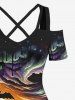 Plus Size Halloween Pumpkin Bat Wizard Skulls Candles Print Cold Shoulder Crisscross Maxi Dress -  
