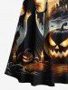 Plus Size Halloween Pumpkin Bat Wizard Skulls Candles Print Cold Shoulder Crisscross Maxi Dress -  