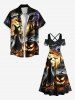 Plus Size Halloween Pumpkin Bat Wizard Skulls Candles Print Cold Shoulder Crisscross Maxi Dress -  