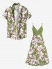 Robe camisole hawaïenne à imprimé fleurs et feuilles grande taille - Vert XXS