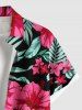 Plus Size Hibiscus Flowers Tropical Leaf Print Buttons Pocket Hawaii Shirt For Men -  