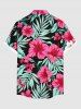 Plus Size Hibiscus Flowers Tropical Leaf Print Buttons Pocket Hawaii Shirt For Men -  