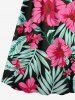 Plus Size Hibiscus Flowers Tropical Leaf Print Surplice Hawaii Cami Dress -  