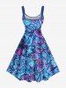 Robe débardeur hawaïenne grande taille à imprimé fleurs d'hibiscus, feuilles et escargots - Bleu Ciel XS