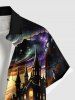 Plus Size Halloween Pumpkin Bat Wizard Skulls Candles Print Buttons Pocket Shirt For Men -  