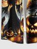 Plus Size Halloween Pumpkin Bat Wizard Skulls Candles Print Buttons Pocket Shirt For Men -  