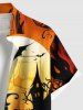 Plus Size Halloween Moon Pumpkin Bat Print Buttons Pocket Shirt For Men -  