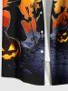Plus Size Halloween Moon Pumpkin Bat Print Buttons Pocket Shirt For Men -  