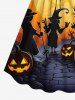 Plus Size Halloween Moon Pumpkin Bat Print Cinched Dress -  