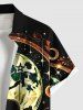 Plus Size Halloween Pumpkin Wizard Cat Maple Leaf Moon Print Buttons Pocket Shirt For Men -  