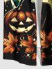 Plus Size Halloween Pumpkin Wizard Cat Maple Leaf Moon Print Buttons Pocket Shirt For Men -  