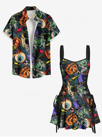Halloween Pumpkin Wizard Eye Print Matching Outfit For Couples